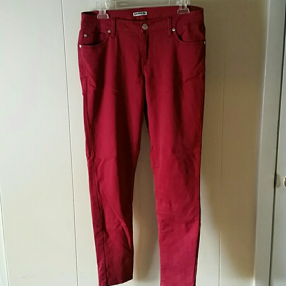 Express brand red skinny jeans